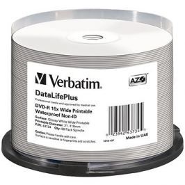 VERBATIM DVD-R 4,7GB 16x WIDE GLOSSY WATERPROOF PRINT. No ID spindl 50pck/BAL