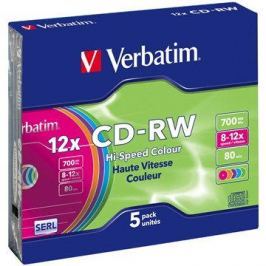 Verbatim CD-RW 8x COLOURS 5ks v SLIM krabičce