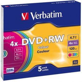 Verbatim DVD+RW 4x, COLOURS 5ks v SLIM krabičce